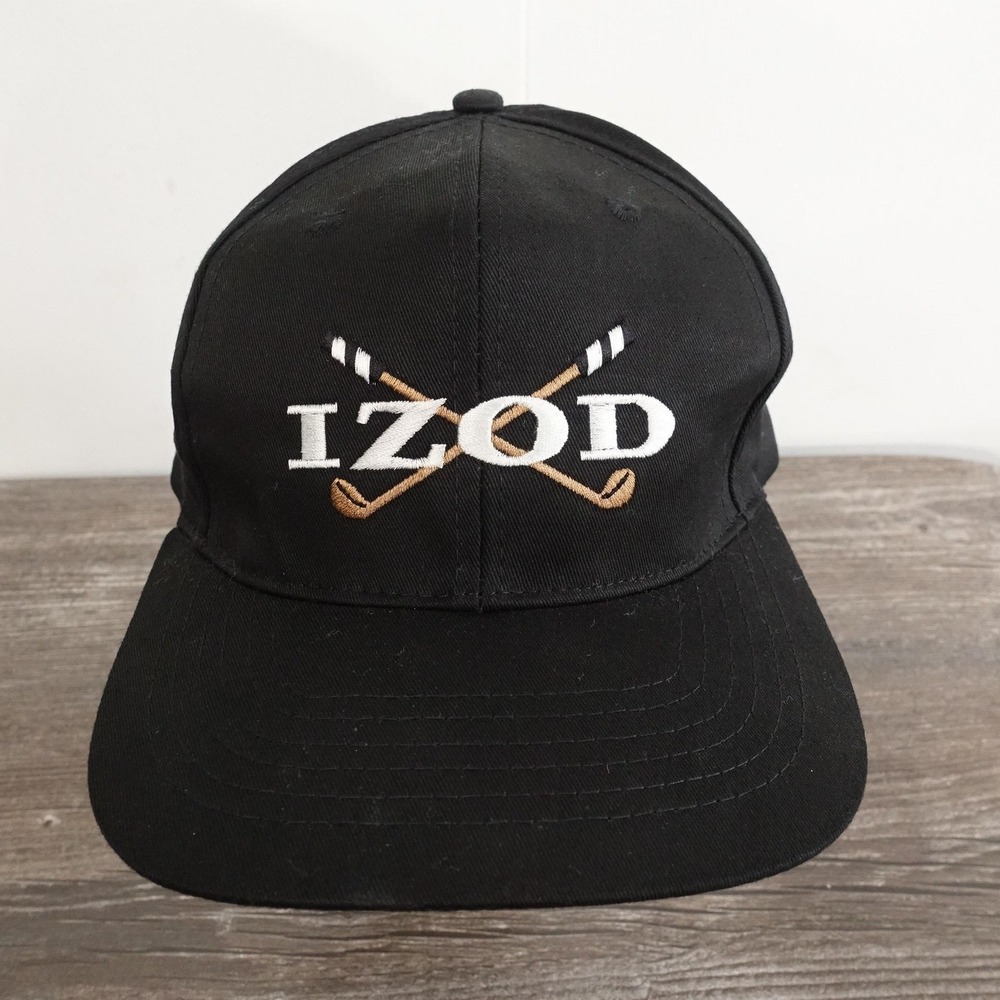 Vintage IZOD Golf Hat Cap Snap Back One Size Black Cotton Twill Adjustable Mens